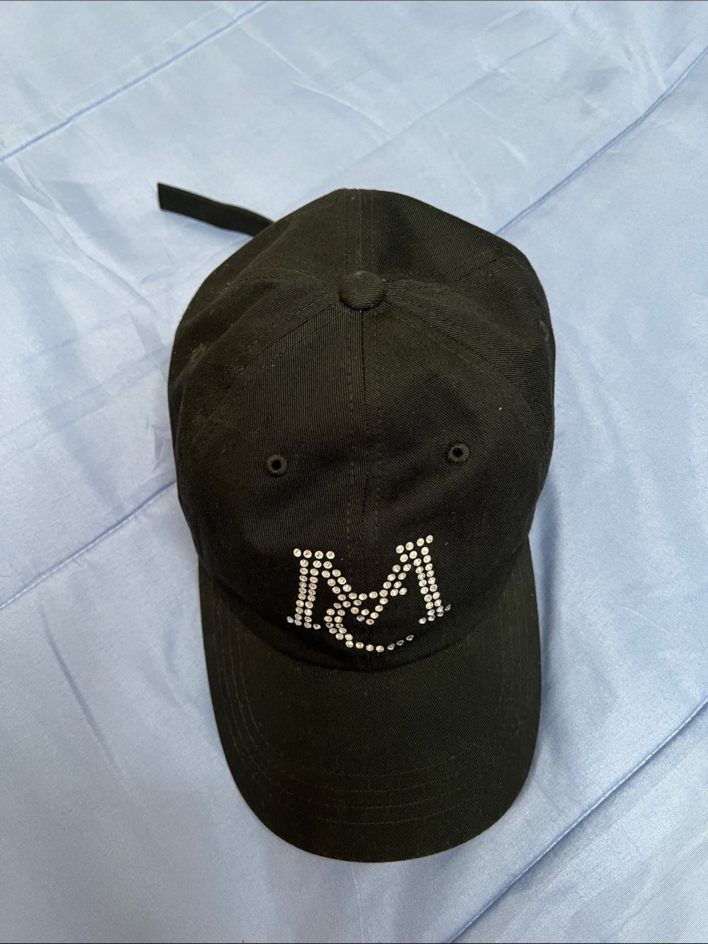 Black Baseball Cap with Rhinestone 'M'